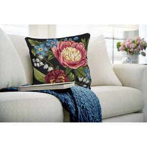 Liora Manne Marina Secret Garden Indoor Outdoor Decorative Pillow Black