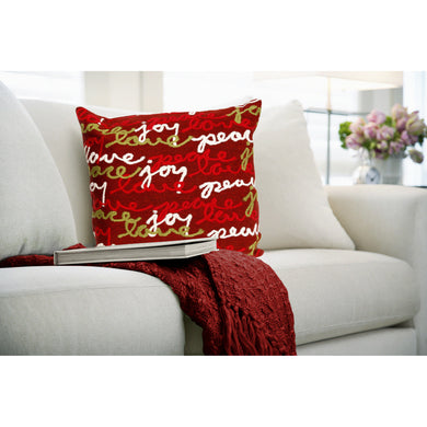 Liora Manne Visions III Peace Love Joy Indoor Outdoor Decorative Pillow Red