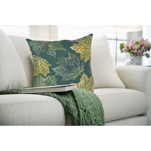 Liora Manne Visions IV Leaf Toss Indoor Outdoor Decorative Pillow Forest Green