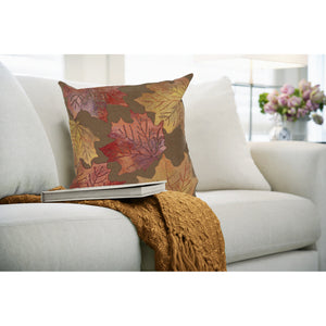 Liora Manne Visions IV Leaf Toss Indoor Outdoor Decorative Pillow Flame Caramel