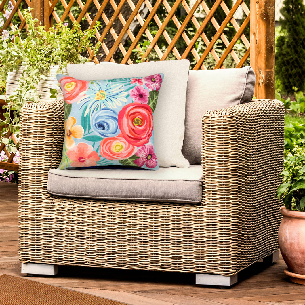 Liora Manne Illusions Flower Garden Indoor Outdoor Decorative Pillow Aqua