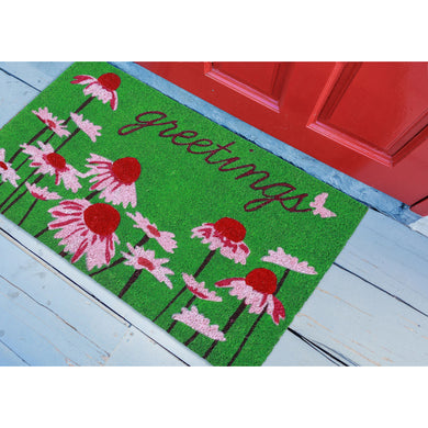 Liora Manne Natura Daisy Greetings Outdoor Door Mat Green 1'6