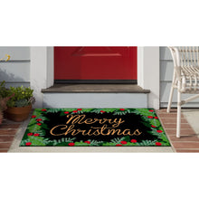 Load image into Gallery viewer, Liora Manne Natura Merry Christmas Holly Outdoor Door Mat Black 1&#39;6&quot; x 2&#39;6&quot;