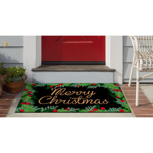 Liora Manne Natura Merry Christmas Holly Outdoor Door Mat Black 1'6" x 2'6"