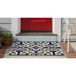 Liora Manne Ravella Floral Tile Indoor Outdoor Area Rug Navy