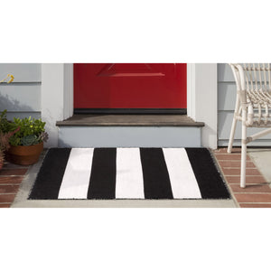 Liora Manne Sorrento Rugby Stripe Indoor Outdoor Area Rug Black