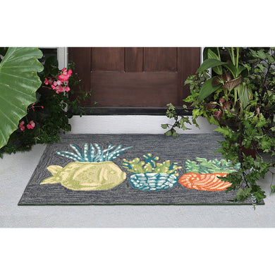 Liora Manne Frontporch Happy Plant Indoor Outdoor Rug Navy