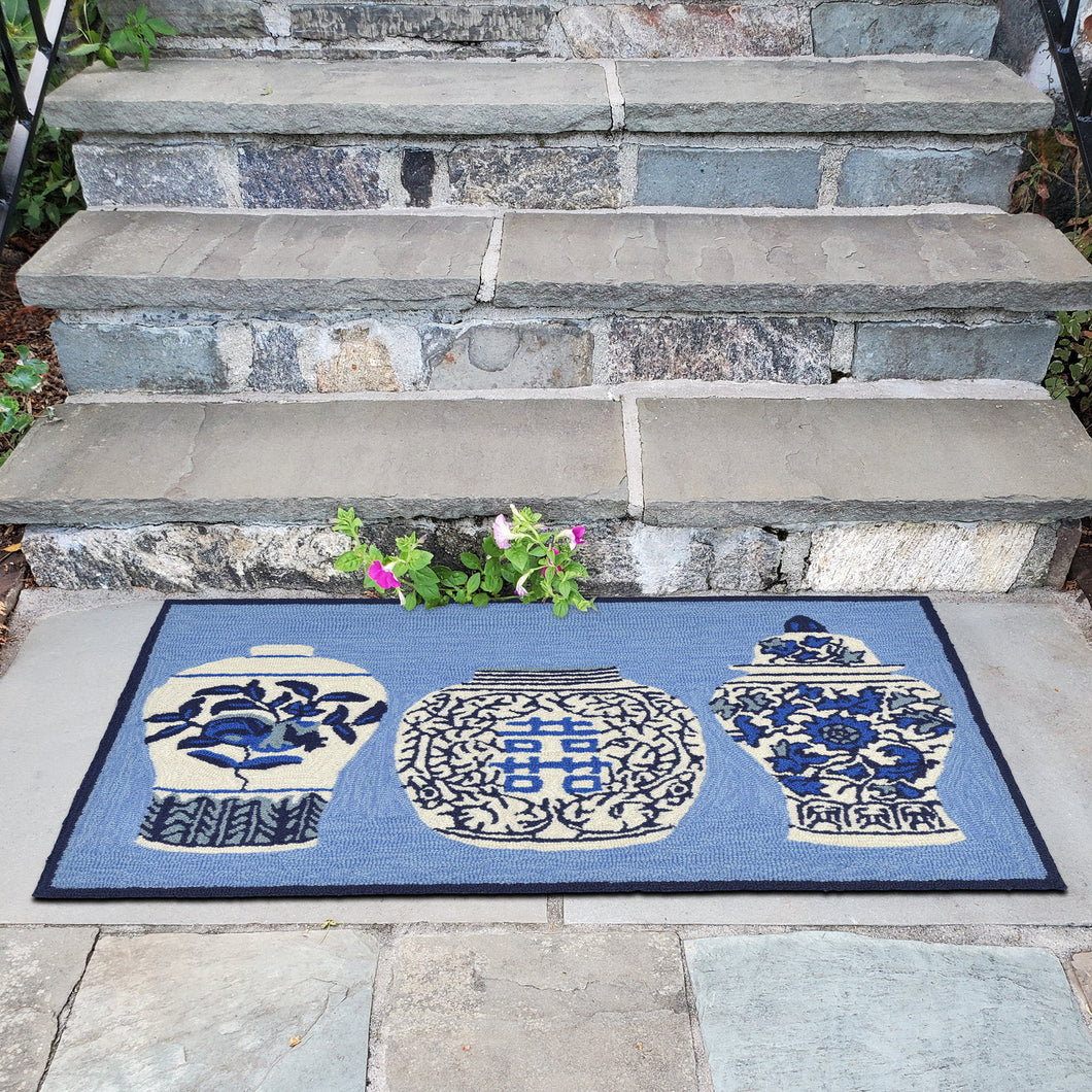 Liora Manne Frontporch Ginger Jars Indoor Outdoor Area Rug Blue