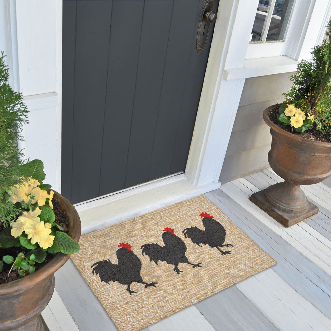 Liora Manne Frontporch Roosters Indoor Outdoor Area Rug Neutral