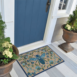 Liora Manne Frontporch Flora Bee Indoor Outdoor Rug Blue/Natural