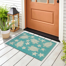 Load image into Gallery viewer, Liora Manne Esencia Turtle And Stars Indoor Outdoor Area Mat Aqua