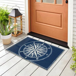 Liora Manne Frontporch Compass Indoor Outdoor Area Rug Navy