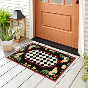 Liora Manne Frontporch Rooster Indoor Outdoor Area Rug Black