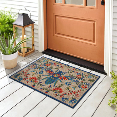 Liora Manne Frontporch Flora Bee Indoor Outdoor Rug Multi/Natural