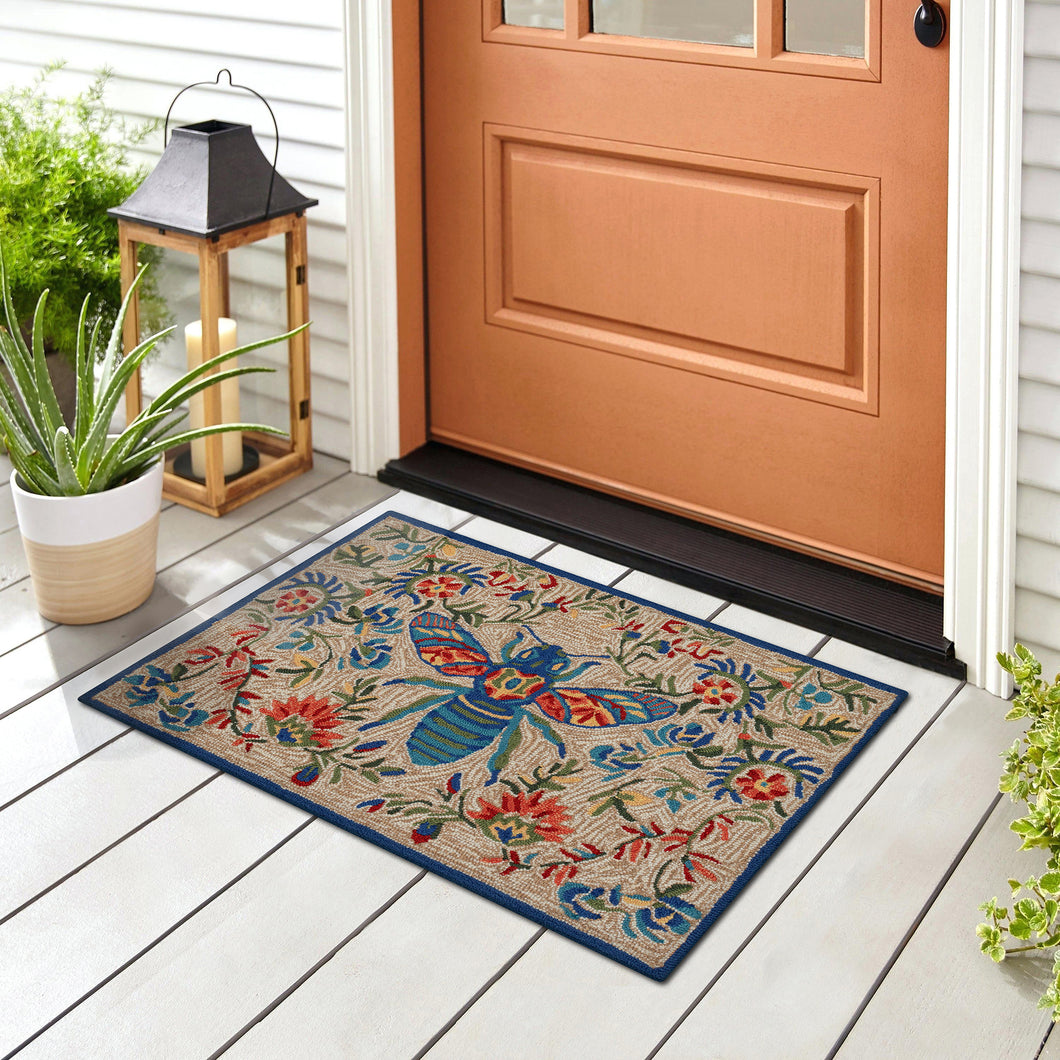 Liora Manne Frontporch Flora Bee Indoor Outdoor Rug Multi/Natural