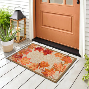 Liora Manne Ravella Falling Leaves Border Indoor Outdoor Area Rug Natural