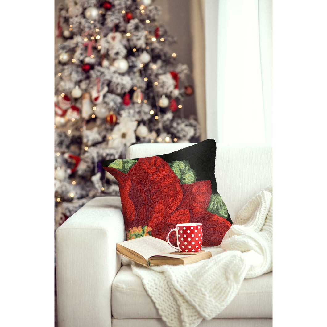 Liora Manne Frontporch Poinsettia Indoor Outdoor Decorative Pillow Black