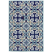 Load image into Gallery viewer, Liora Manne Ravella Floral Tile Indoor Outdoor Area Rug Navy