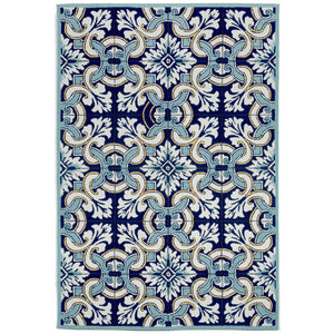 Liora Manne Ravella Floral Tile Indoor Outdoor Area Rug Navy