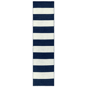 Liora Manne Sorrento Rugby Stripe Indoor Outdoor Area Rug Navy