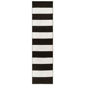 Liora Manne Sorrento Rugby Stripe Indoor Outdoor Area Rug Black